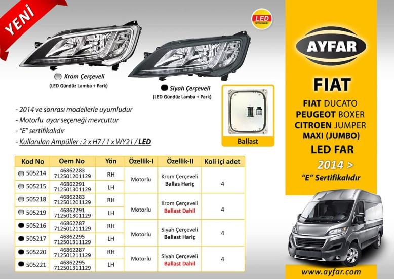 505217 FAR SOL DUCATO (14-) BOXER SİYAH ÇERÇEVELİ LED MOTORLU (BALLAST HARİÇ)