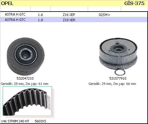 TRİGER SETİ K015603XS ASTRA-H VECTRA-C (04-) Z16XEP INSIGNIA CRUZE 1.6 16V