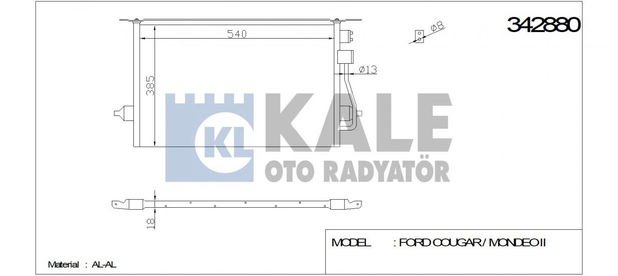 KLİMA RADYATÖRÜ 342880 COUGAR MONDEO-II 2.0 16V 2.5 V6 24V 96 01 RANGER KURUTUCU