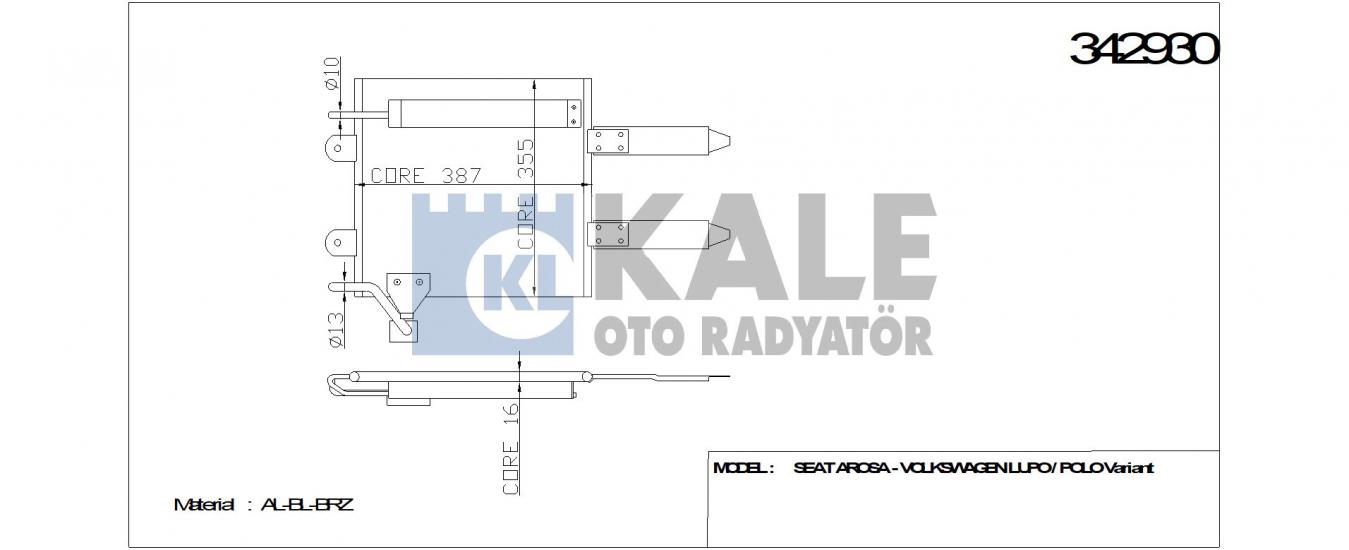 KLİMA RADYATÖRÜ 342930 LUPO POLO VARIANT AROSA 1.0 1.2 TDI 1.4 16V 1.4 FSI 1.6