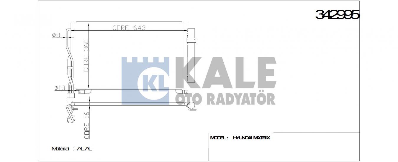 KLİMA RADYATÖRÜ 342995 MATRIX 1.5 CRDI VGT 01- (KURUTUCU İLE)