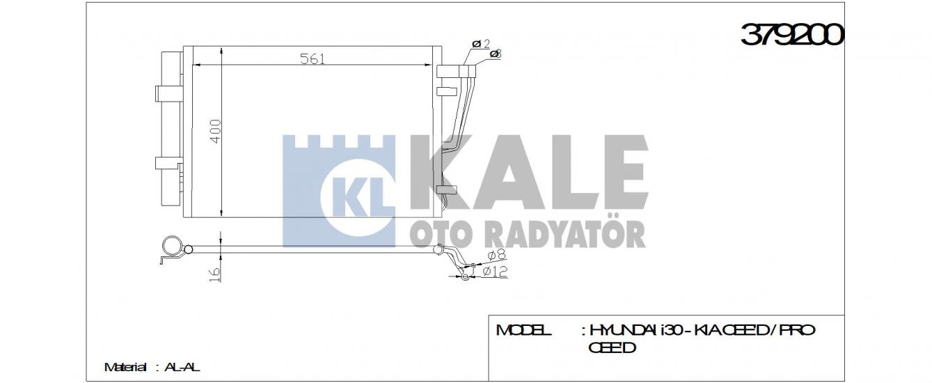 KLİMA RADYATÖRÜ 379200 CEED PRO CEED İ30 1.4I 07- ( 587x391x16 ) (KURUTUCU İLE)