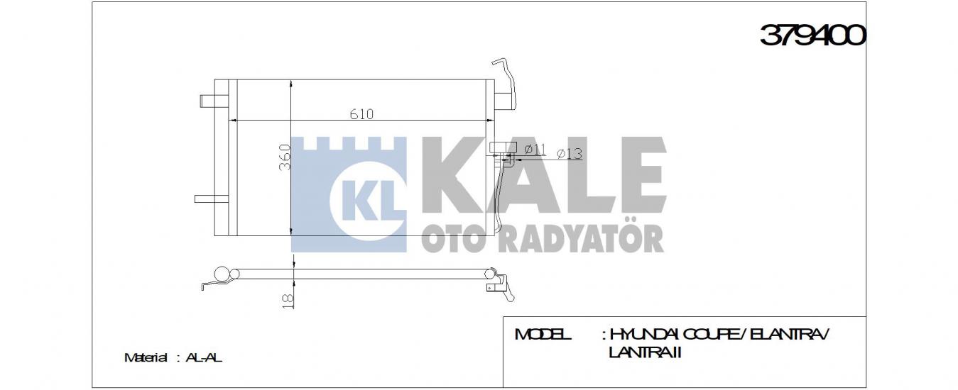 KLİMA RADYATÖRÜ 379400 ELANTRA I-II 1.6 (590x363x18) (KURUTUCU İLE)