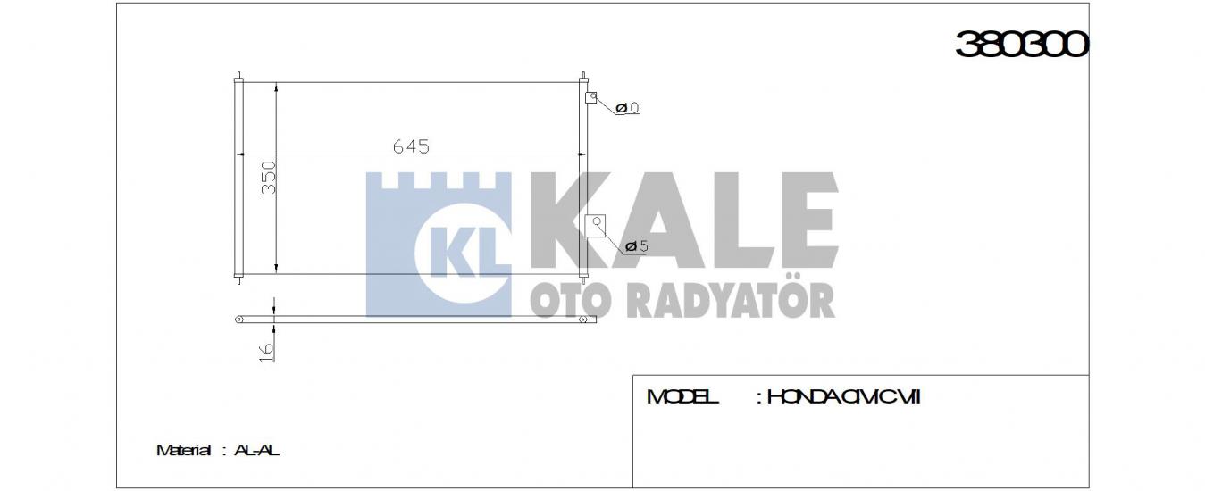 KLİMA RADYATÖRÜ 380300 CIVIC VII 1.4 01- (615x360x16) (KURUTUCU İLE)