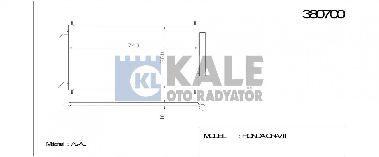 KLİMA RADYATÖRÜ 380700 CRV-III 2.0I 2.4I 07- (705x364x16) (KURUTUCU İLE)