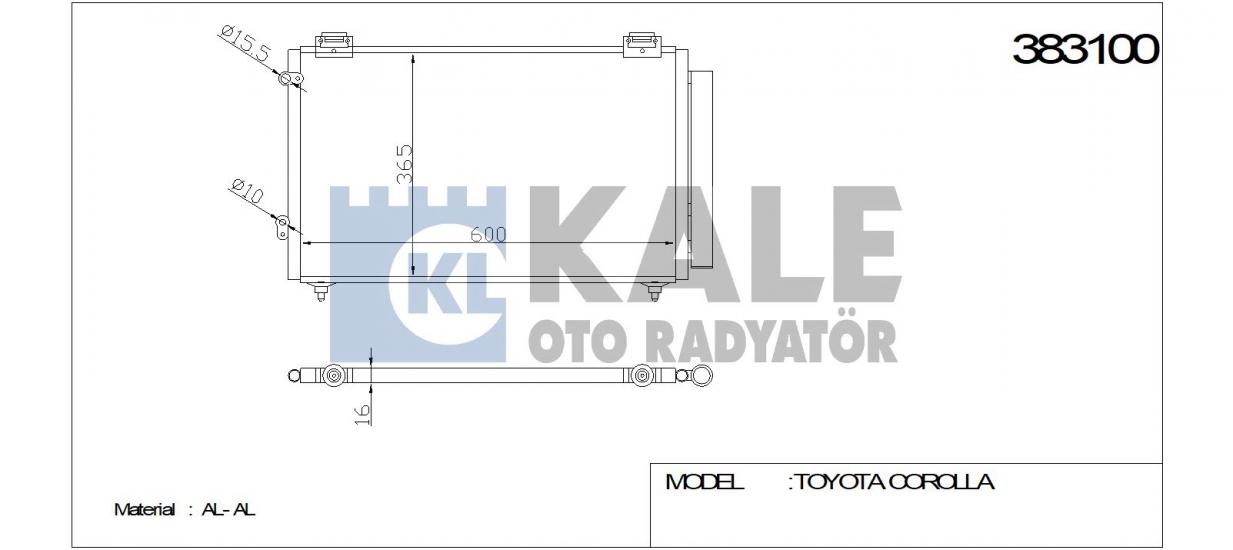 KLİMA RADYATÖRÜ 383100 COROLLA (608x347x16) (KURUTUCU İLE)