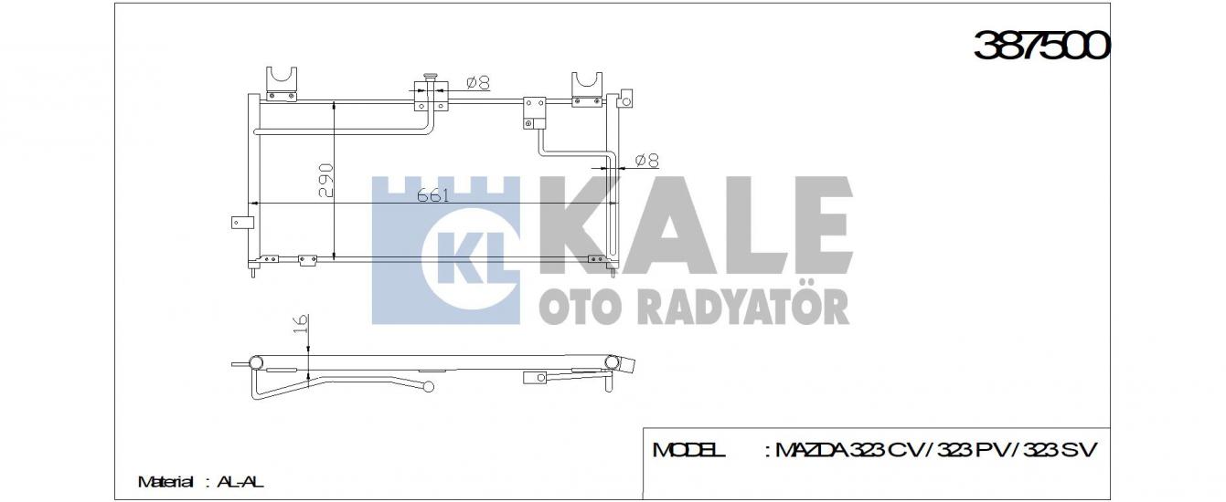 KLİMA RADYATÖRÜ 387500 MAZDA 323-C V 323 P V 323 S V ( 628x268x16 ) KURUTUCULU