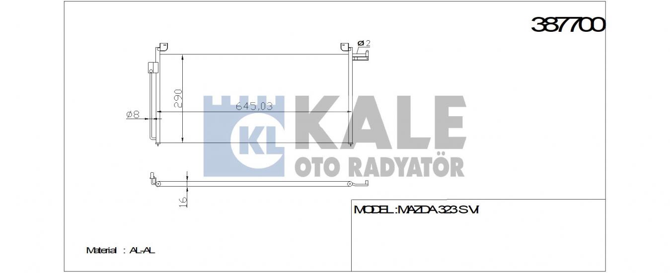 KLİMA RADYATÖRÜ 387700 MAZDA 323 S VI 1.6I 16V 98- (625x288x18) (KURUTUCU İLE)