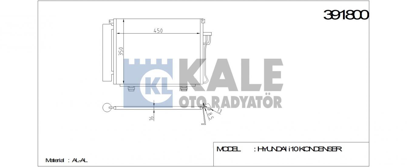 KLİMA RADYATÖRÜ 391800 İ10 1.1 1.2 1.1 CRDI 08- (480x350x16) (KURUTUCU İLE)