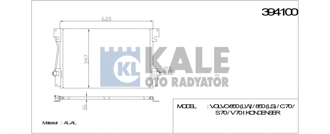 KLİMA RADYATÖRÜ 394100 VOLVO 850(LW) (LS) C70 S70 V70 I (620x400x16) KURUTUCULU