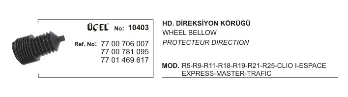 DİREKSİYON KÖRÜĞÜ HİDROLİK 10403 R9 R11 R19 R21 R25 CLIO-I EKSPRES MASTER TRAFIK