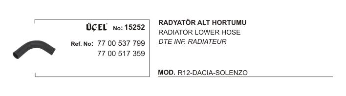 RADYATÖR ALT HORTUMU 15252 R12 7700537799 7700517359