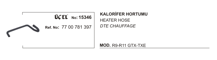 KALORİFER HORTUMU 15346 R9 R11 GTX TXE 7700781397