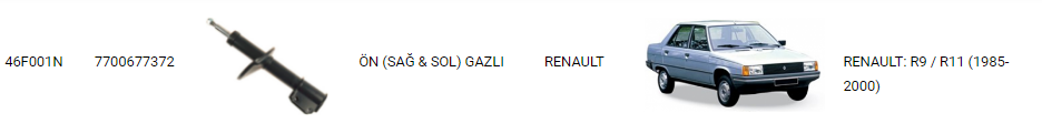 AMORTİSÖR%20ÖN%20SAĞ-SOL%2046F001N%20RENAULT%209%201985-2000